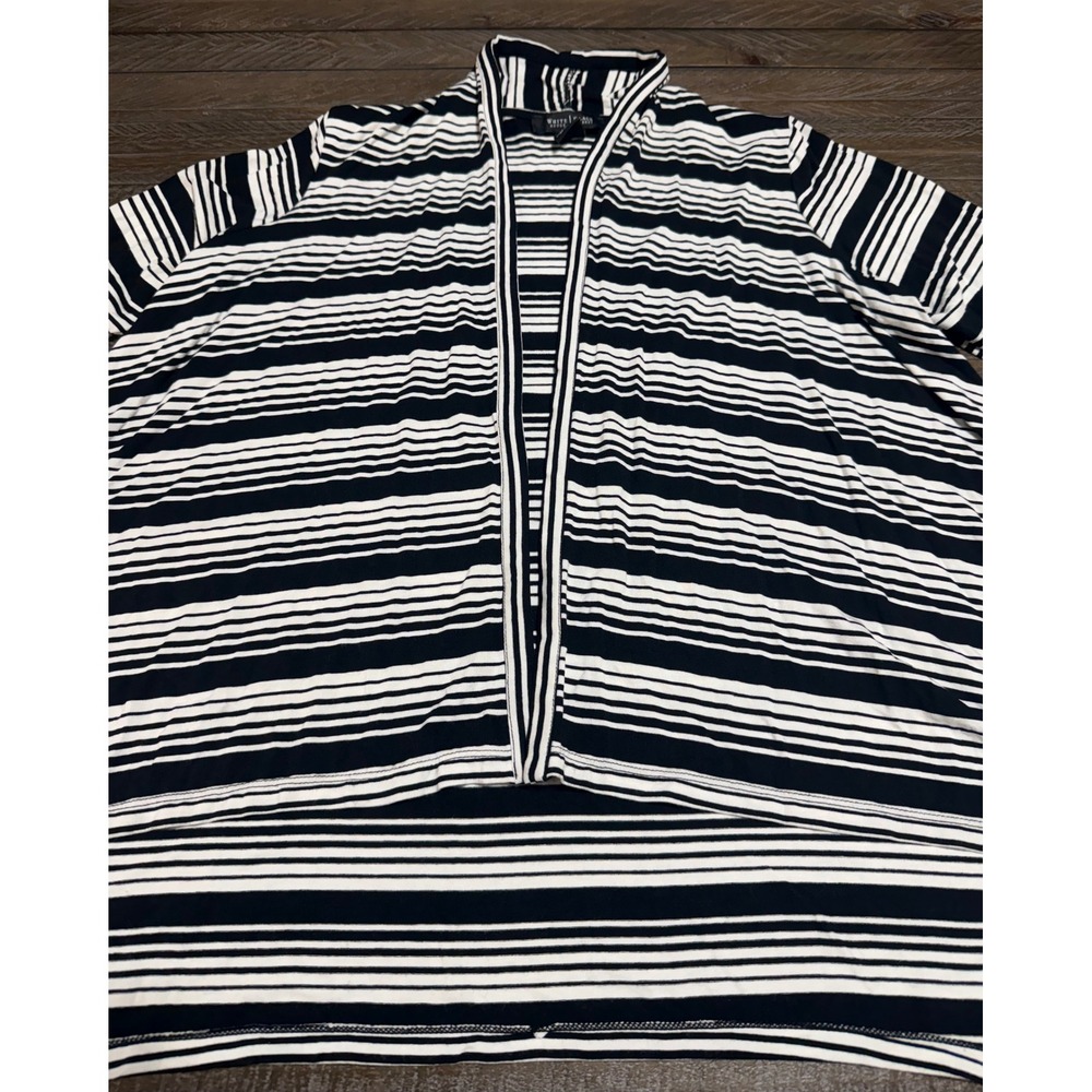 White House Black Cardigan XS Black White Striped Open Front Preloved - Picture 2 of 9
